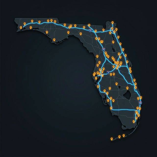 Florida Coverage Map with blue interstates and spray wash